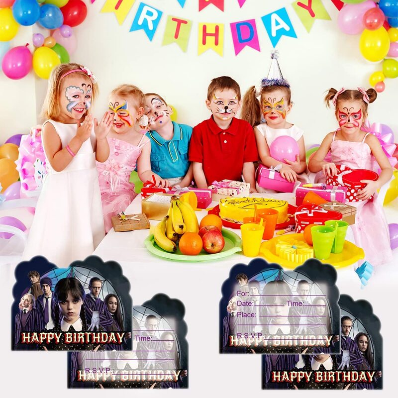 Wednesday Addams Birthday Party Invitation Cards , Wednesday Addams Birthday Party Supplies，Kids Party Decorate Supplies