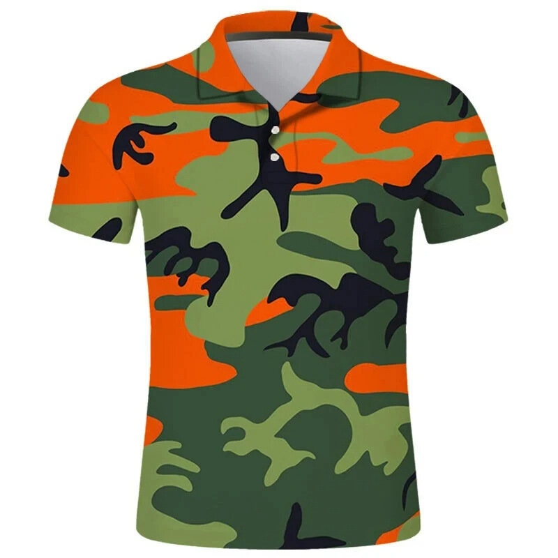 Camouflage 3d Bedrukte Poloshirts Voor Heren Kleding Gepersonaliseerde Heren Poloshirts Korte Mouw Revers Korte Top Polos Para Hombre