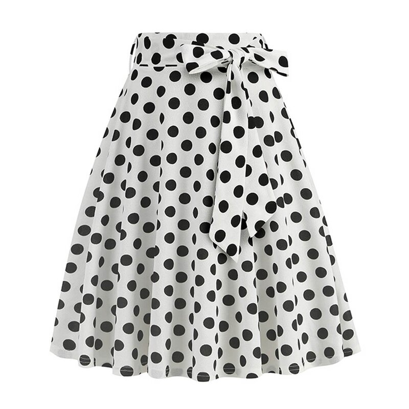 Polka Dot 50s Vintage Woman Tunic Skirt High Waist Pleated Midi Retro Clothing Audrey Hepburn Chic Swing Beach Skater