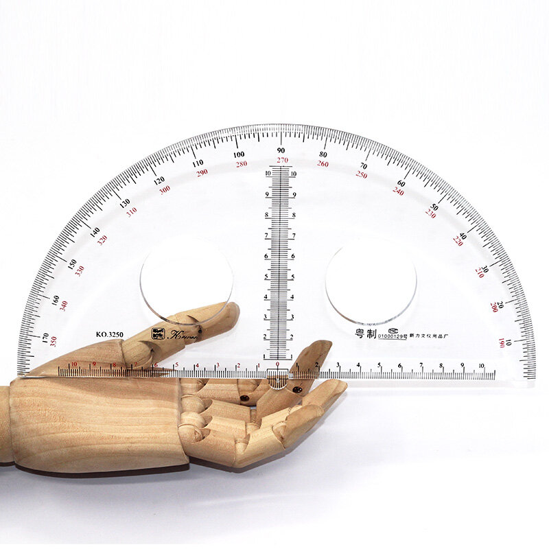 Transportador semicircular de material orgánico, instrumento de medición grande, diámetro de 25 cm, 180 grados