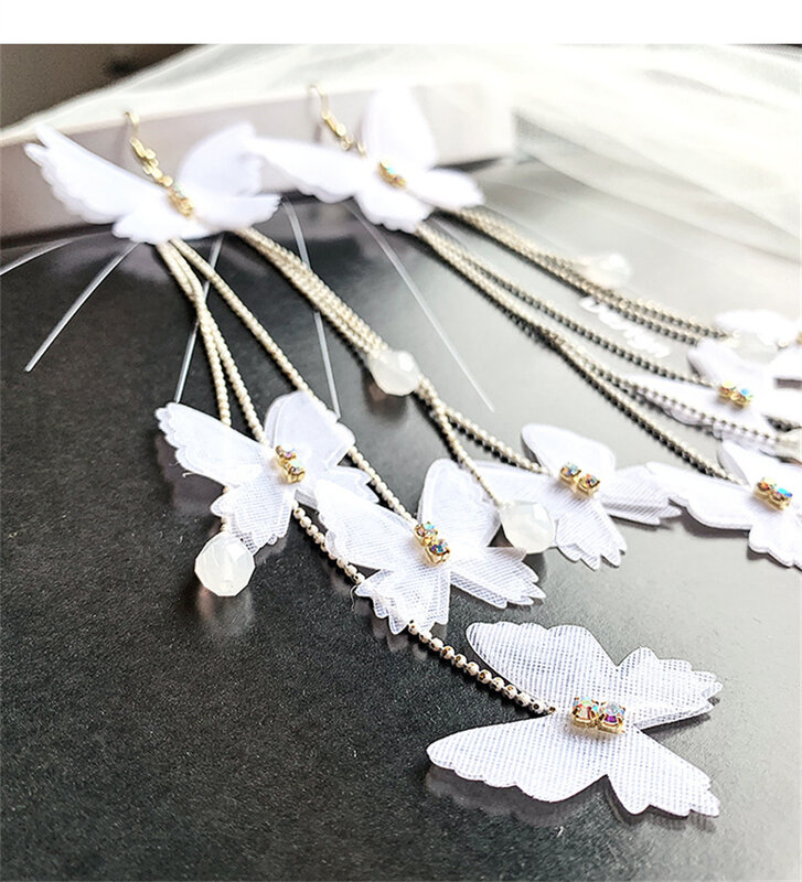 Nowy projekt moda przesadnie długie białe kolczyki motyl czeski zaręczyny panna młoda kolczyki dla kobiet biżuteria prezent