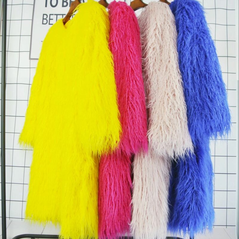 Abrigo largo de lana de cordero de imitación de piel de imitación para mujer, chaqueta de piel artificial colorida para invierno