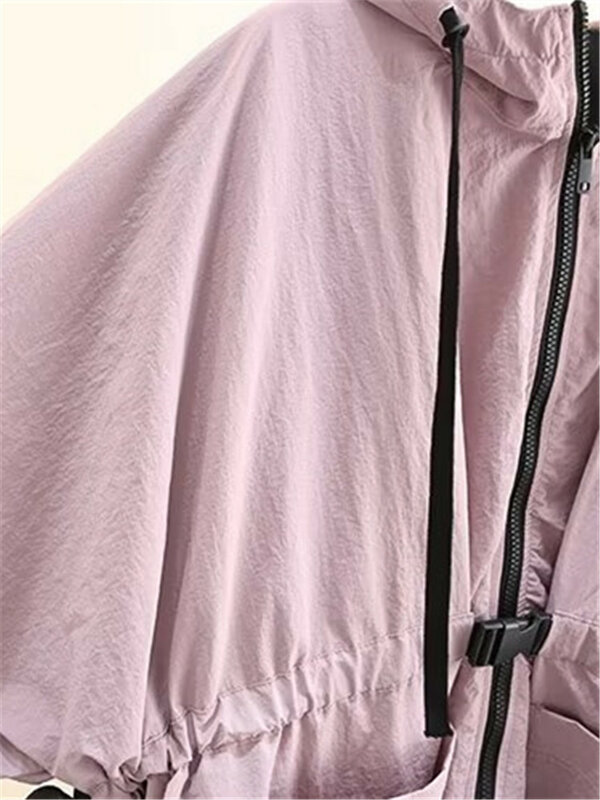 Mantel bertudung wanita, kardigan ritsleting ukuran besar ekstra besar dengan dada ukuran 200CM Musim Semi dan Gugur