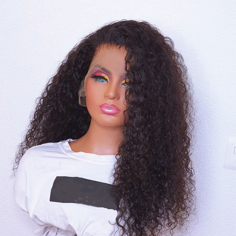 Preplucked 26inch Long Black Soft Kinky Curly 180Density Lace Front Wig For Black Women Babyhair Heat Resistant Glueless Daily