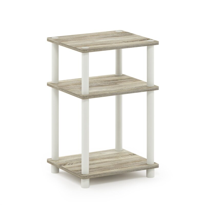 Furinno Just 3-Tier Turn-N-Tube End Table, 1-Pack, Sonoma Oak/White