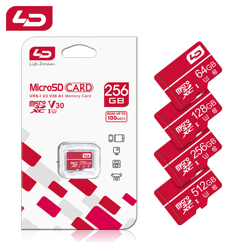 Original Mini cartão de memória SD, Flash Card para telefone, câmera, MP3, MP4, 4K Micro TF, 64GB, 128GB, 32GB, 16GB, 8GB, U1, V30