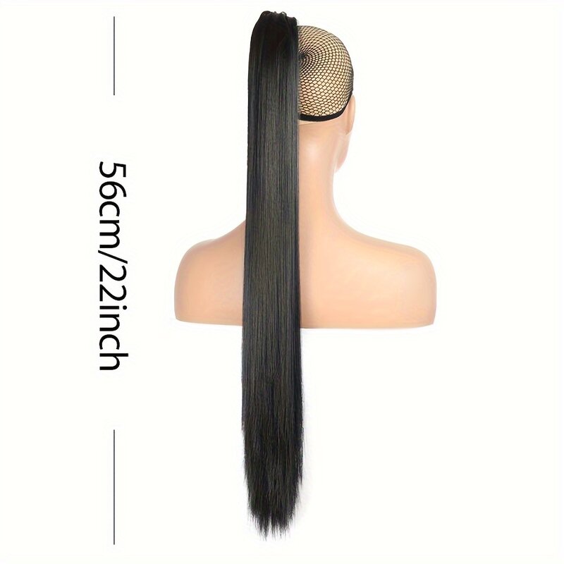 Extensões sintéticas do cabelo para mulheres, 22 Polegada, osso longo, sedoso, grampo reto da garra, rabo de cavalo, tranças, grampo-dentro, hairpiece