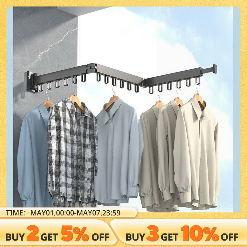 Wall-Mounted Foldable Aluminum Alloy Clothes Drying Rack Perfect for Balcony Bedroom Kitchen Living Room