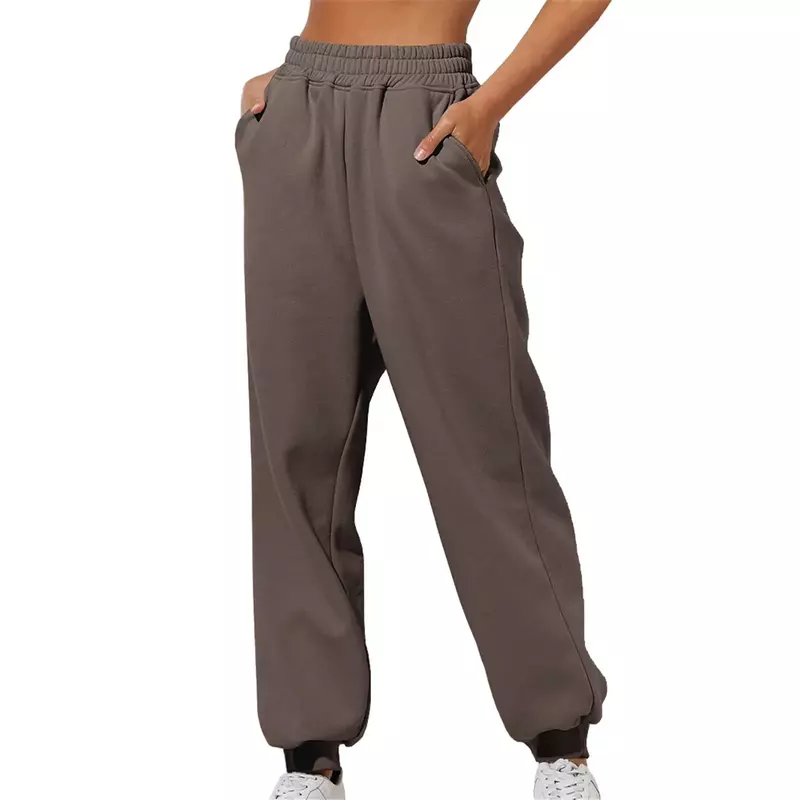 Pantalon de survêtement taille haute pour femme, pantalon de jogging confortable avec poches, pantalon de sport décontracté pour femme