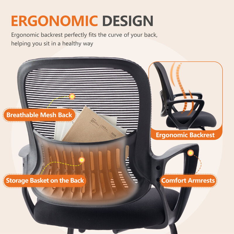 Chaise de travail ergonomique réglable à dossier moyen, support lombaire supérieur, noir, grande taille, garantie de deux ans, design confortable
