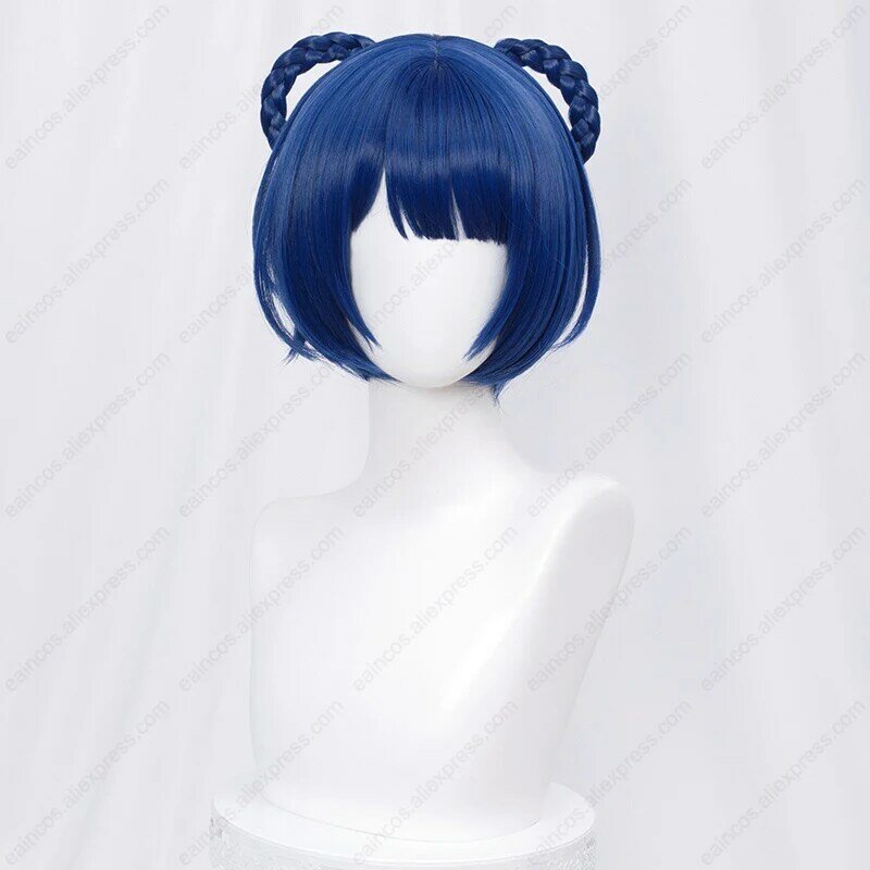 Xiangling Wig Cosplay 30cm, Wig pendek biru gelap tahan panas rambut sintetis bermain peran