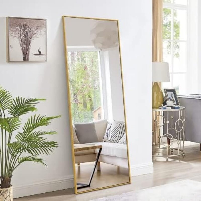 Зеркало от пола до потолка, 60x20, полная длина, настенное крепление, алюминиевая рама, зеркало для туалетного столика с подставкой, золото