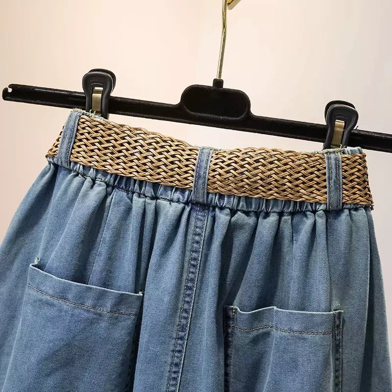 Summer Women's Denim Half Skirts 2024 New High Waist Slim Button Split Long Skirts Korean Fashion Loose A-line Midskirts