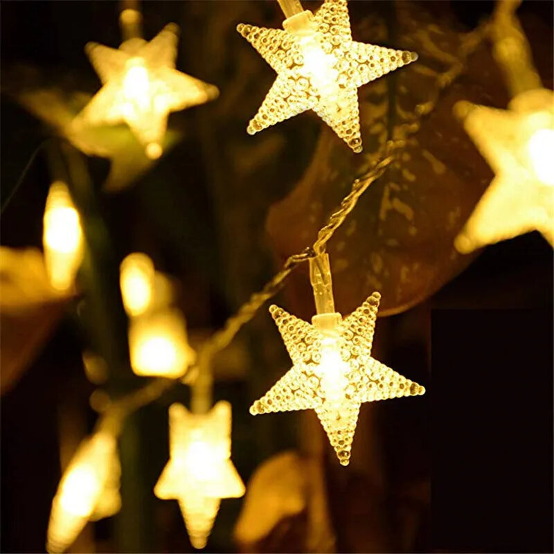 Christmas Tree Star LED String Fairy Light, Xmas Party, Casa, Casamento, Jardim, Guirlanda, Luzes de decoração, 10LEDs