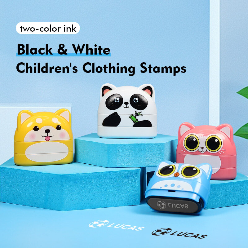Sello de nombre personalizado para niños, doble capa, tinta blanca y negra, ropa de jardín de infantes, impermeable