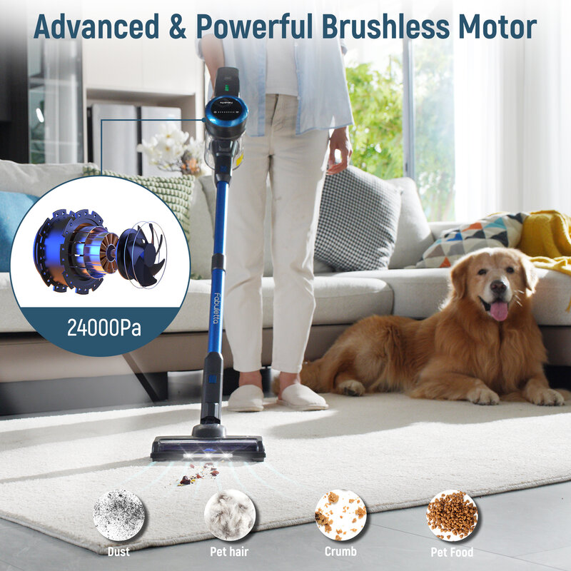 Fabuletta Cordless Vacuum Cleaner, 24Kpa Powerful Suction Stick Vacuum Cleaner With 250W Brushless Motor, LED Display