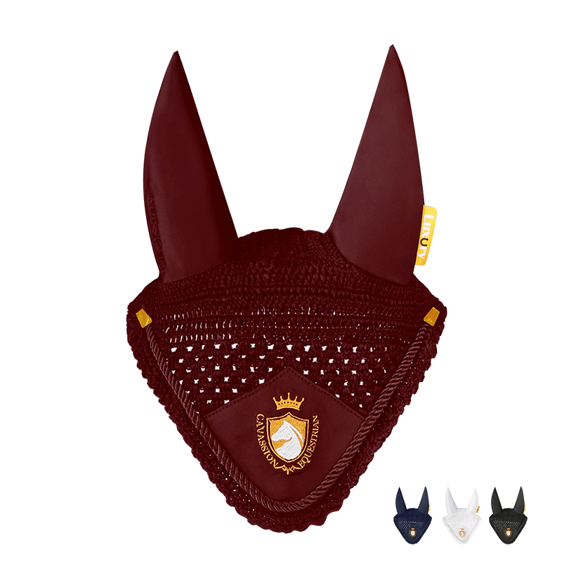 Couvre-oreilles de cheval équestre Cavassion, protection contre le vol, masque d'oreille de cheval rouge éolien, tricot noir