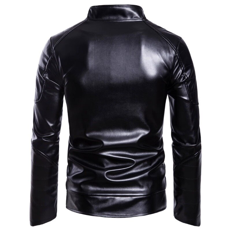 Мужская кожаная куртка на молнии, черная приталенная куртка большого размера с воротником-стойкой, Повседневная универсальная однотонная верхняя одежда, 2023
