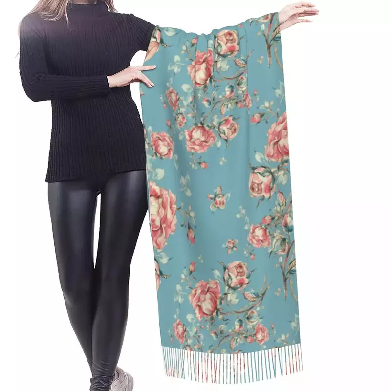 ผ้าพันคอมีพู่ห้อยสำหรับฤดูหนาวสไตล์วินเทจผ้าโพกศีรษะคอผ้าพันคอขนสัตว์สำหรับผู้หญิงผ้าแคชเมียร์อุ่น