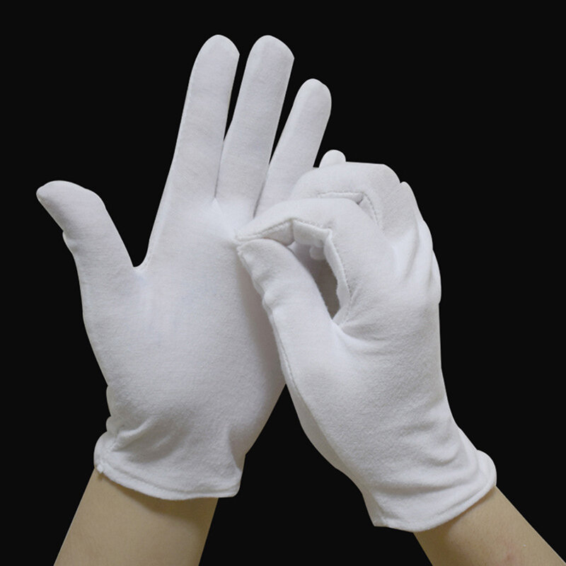Luvas de algodão dedo completo para homens e mulheres, luvas de absorção de suor branco, garçons, motoristas, joalheria, trabalhadores, luvas, novo, 1 par