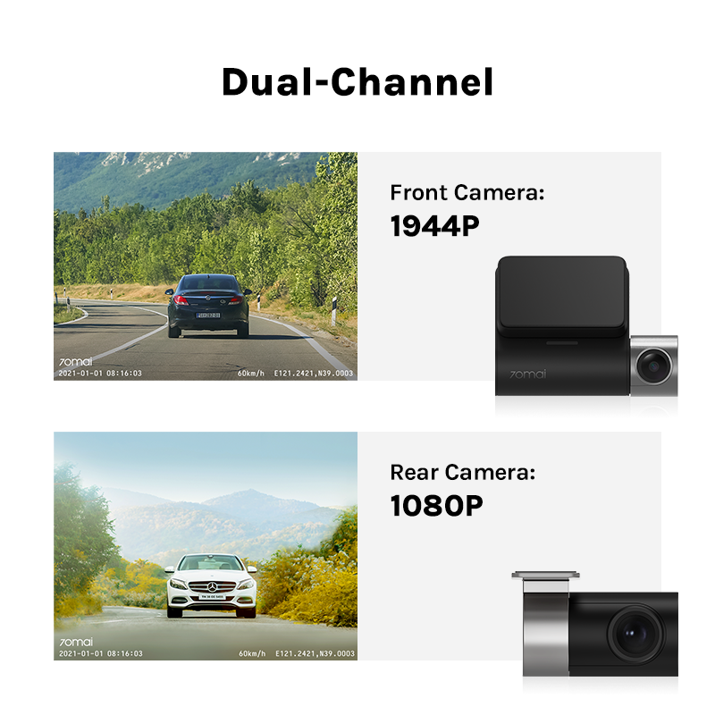 70mai Dash Cam Pro Plus, A500S 1944P ADAS kamera GPS 70mai kamera depan A500S 140FOV Mobil DVR 24 jam dukungan parkir kamera Interior belakang
