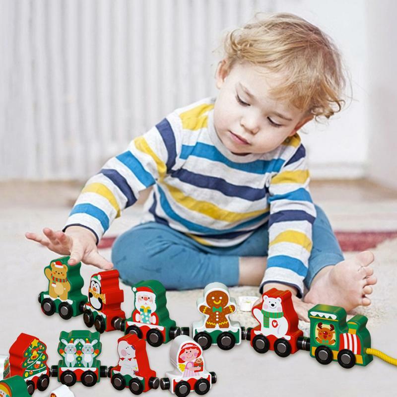 Набор магнитного деревянного поезда, 3D пазл Монтессори, развивающие игрушки, Рождественское украшение, набор поездов для детей
