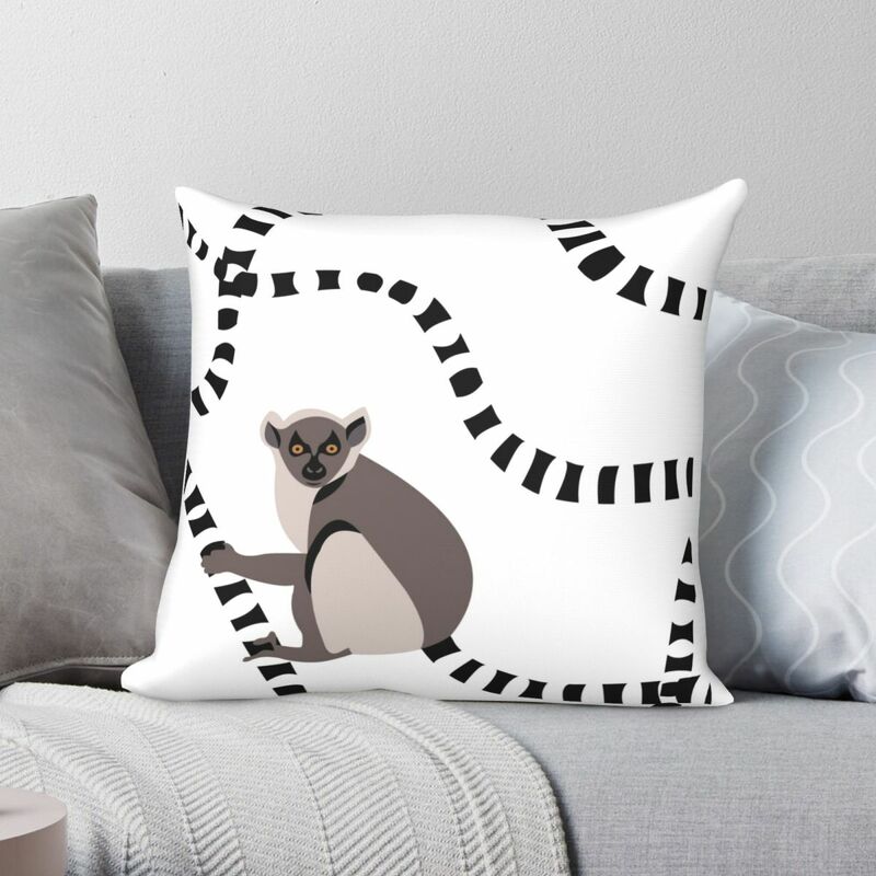 Lemur-funda de almohada cuadrada de poliéster, lino, terciopelo, decoración con cremallera, cojín para sofá, 45x45