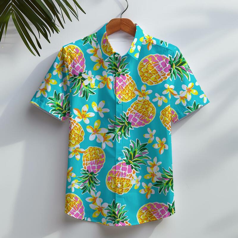 Chemise hawaïenne à manches courtes pour hommes, chemisier décontracté, AMP Tree, vêtements d'été, vacances à la plage