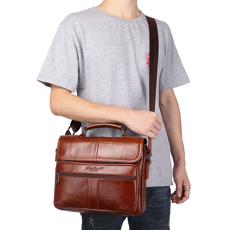 Luxury Genuine Leather Briefcase Man Office Vintage Handbag Cowhide Tote Shoulder Ipad Business Messenger Portfolio Cross Bag