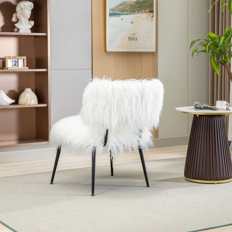 Пушистый и уютный 25,2 ''широкий плюшевый стул из искусственного меха цвета слоновой кости с оттоманкой для гостиной и спальни, удобный Средний век