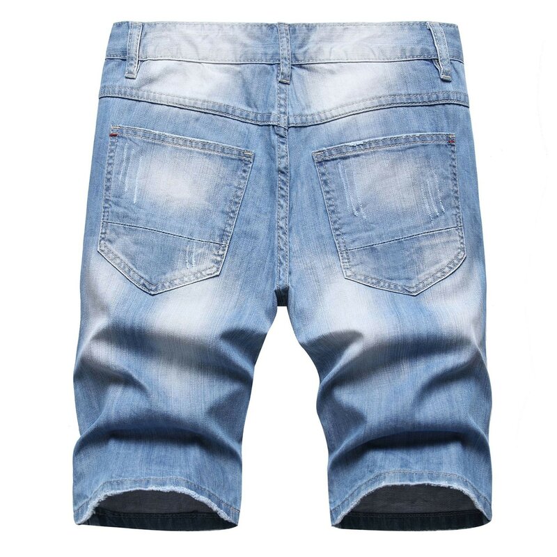Summer thin denim shorts men's holes in the Korean version of the trend loose straight leg trend five quarter pants