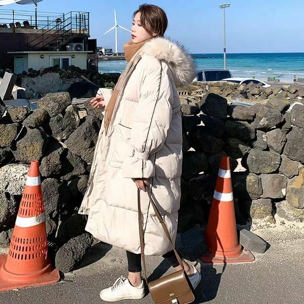 Doudoune coréenne avec col en fourrure pour femme, manteau en plumes, veste matelassurera, grande taille, hiver, 2024