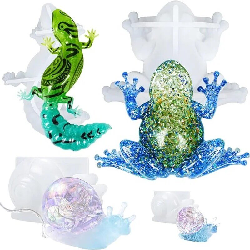 Molde de resina epoxi de cristal para manualidades, rana de Pascua, lagarto, Caracol, adorno de Animal pequeño, molde de silicona