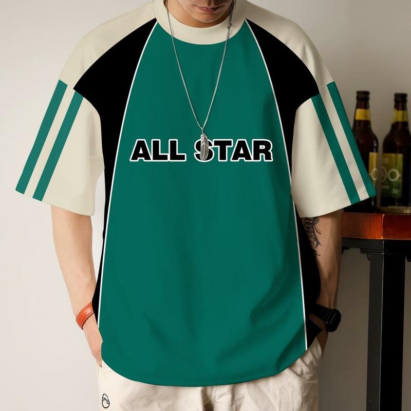Camiseta estampada em retalhos 3D masculina, manga curta, tops de rua, camisetas de hip hop, roupas extragrandes, moda