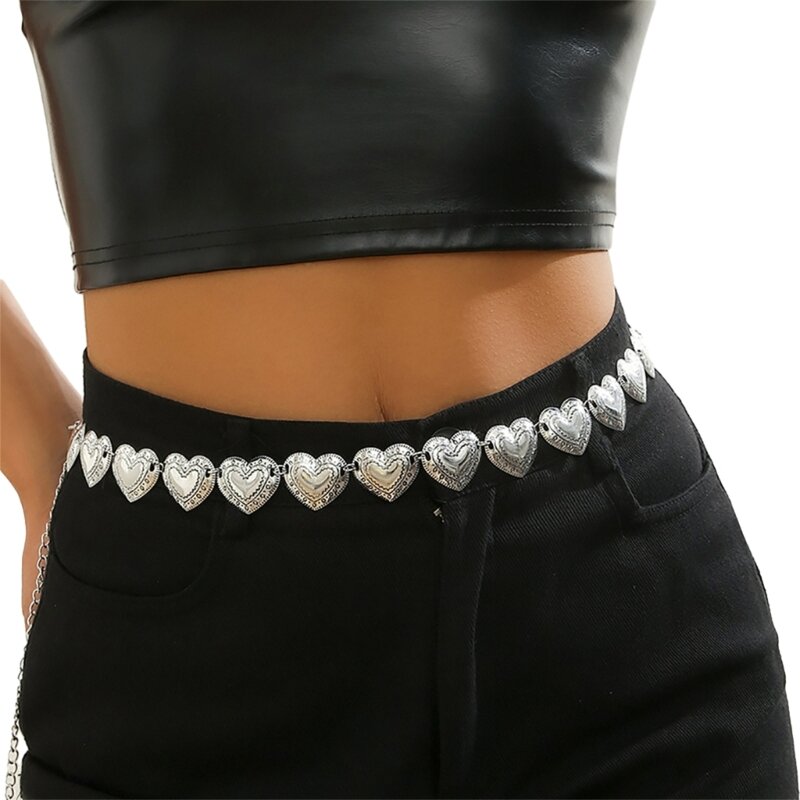 Cinturón de cintura de Hip Hop, eslabón de corazón tallado moderno para baile callejero, Festival de Música, pantalones vestido,