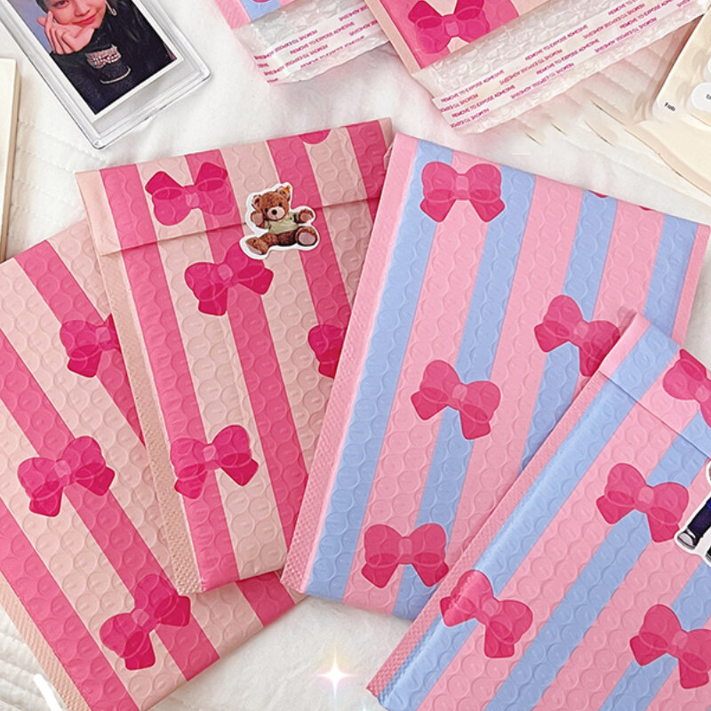 나비 매듭 버블 봉투 가방, 핑크 버블 셀프 도장 우편 가방, 패딩 봉투 패키지, 선물용, 5 개