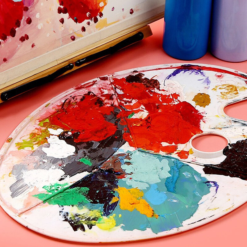 Palet Cat Air Palet Oval Lukisan Artis Siswa Anak-anak Palet Plastik Baki Pigmen DIY Perlengkapan Seni Grafiti Utuh