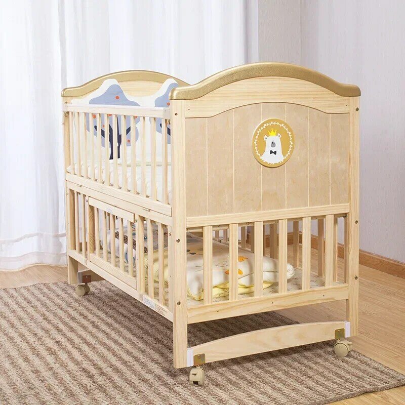 Baby Cribs Solid Wood Unpainted Multifunctional Cradles Spliced Baby Cribs European Manufacturers  in Batches