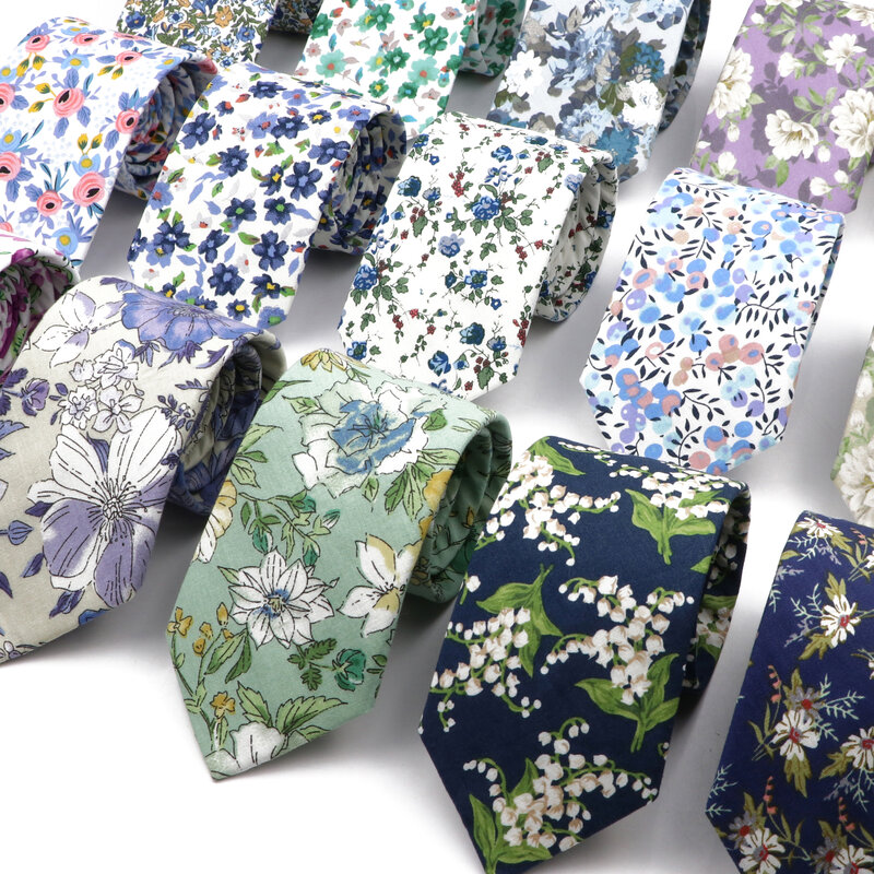 New Chic Floral Tie For Men Women 100% Cotton Beautiful Elegant Flower Necktie White Blue Narrow Skinny Wedding Casual Cravat