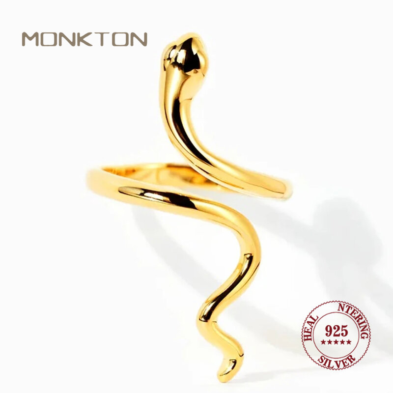 Monkton-Anillo de Plata de Ley 925 con forma de serpiente para mujer, sortija ajustable, 2023