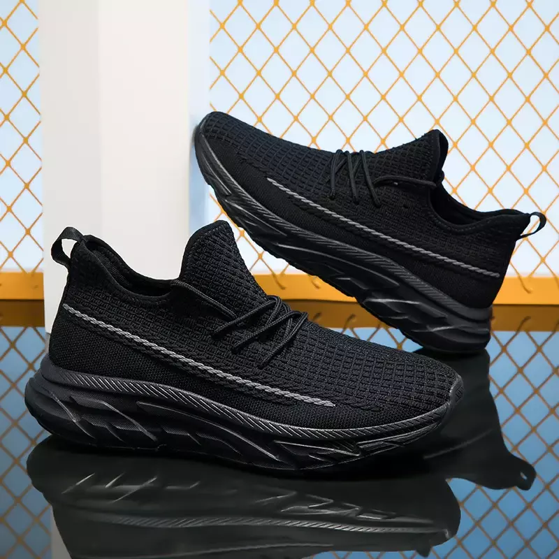 Men's Sneakers Running Shoes Knit Athletic Sports Jogging Trainers Comfortable Walking Gym Shoes Mesh Fabric Lace Up Outdoor