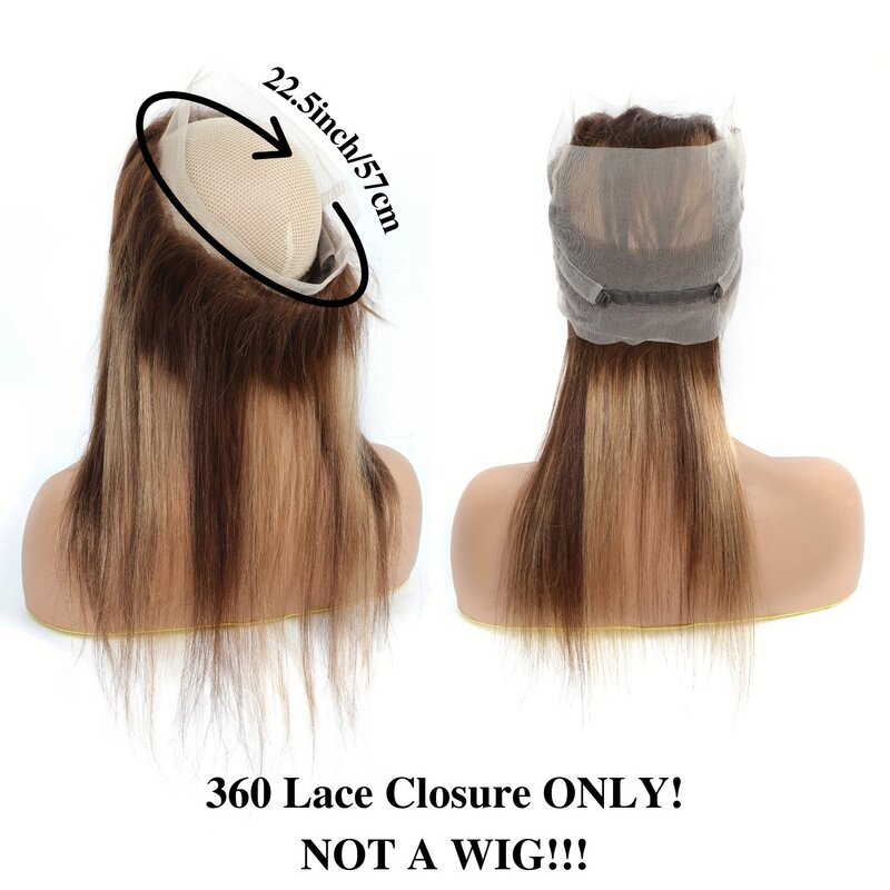 Extensiones de cabello humano liso con cierre de encaje 360, Color ombré, marrón, rubio miel, P427, 360