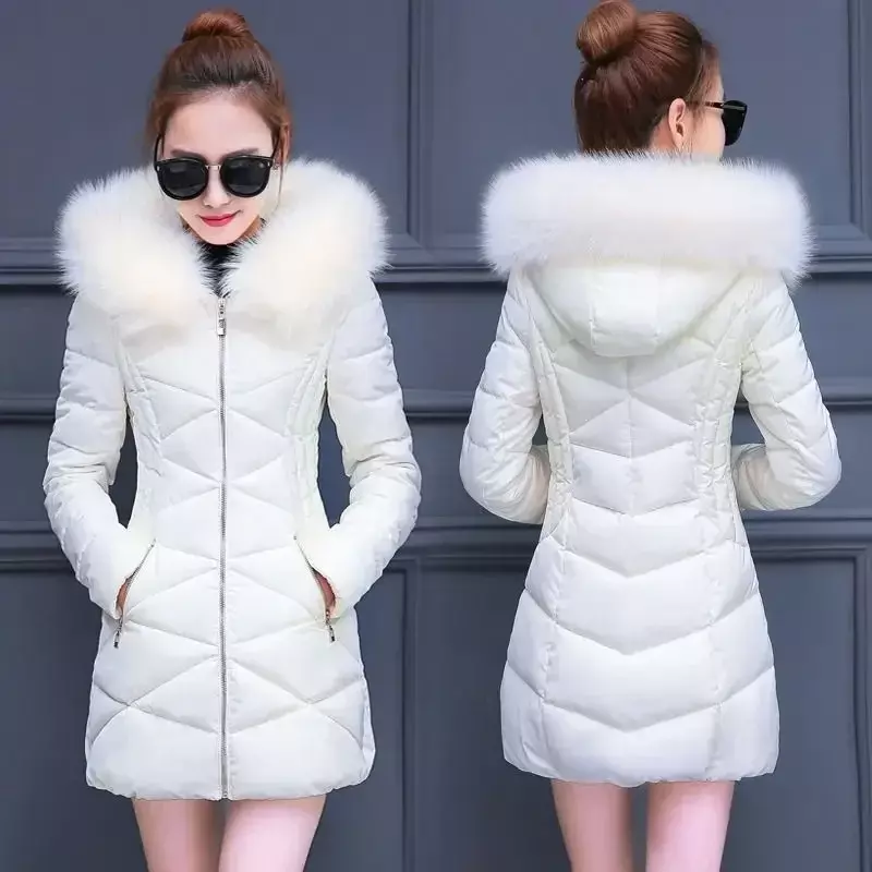 Chaqueta con capucha para mujer, abrigo informal de algodón con cuello de piel, ropa de abrigo cálida, color negro, invierno, 1187