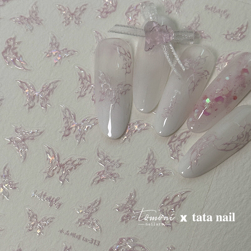 Pofragmentowana różowe światło motyl motyl artystyczne naklejki paznokci naklejki samoprzylepne wysokiej jakości Manicure dekoracja