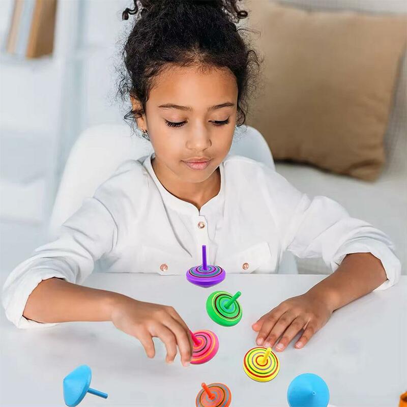 1 buah mainan organik warna-warni atasan putar kayu untuk anak-anak keterampilan koordinasi keseimbangan anak-anak anak laki-laki perempuan pesta nikmat S5j2