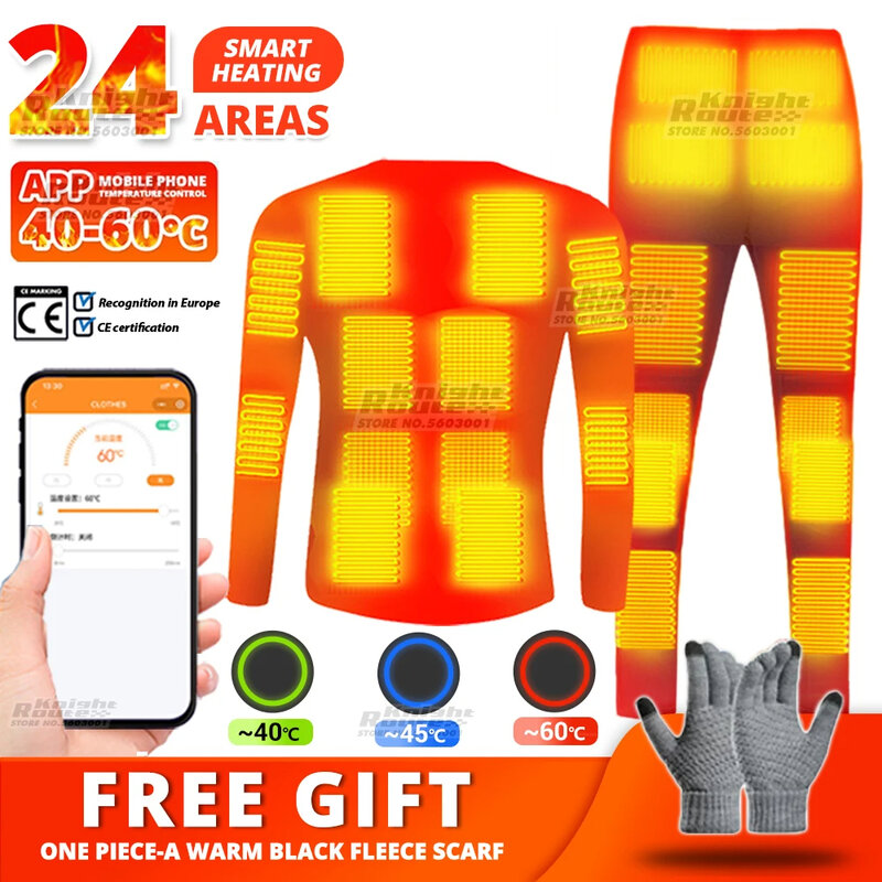 24 strefa kontrola aplikacji kurtka ocieplana bielizna termiczna kobiety mężczyźni kombinezon narciarski USB elektryczna podgrzewana odzież koszula zimowa wędkarstwo