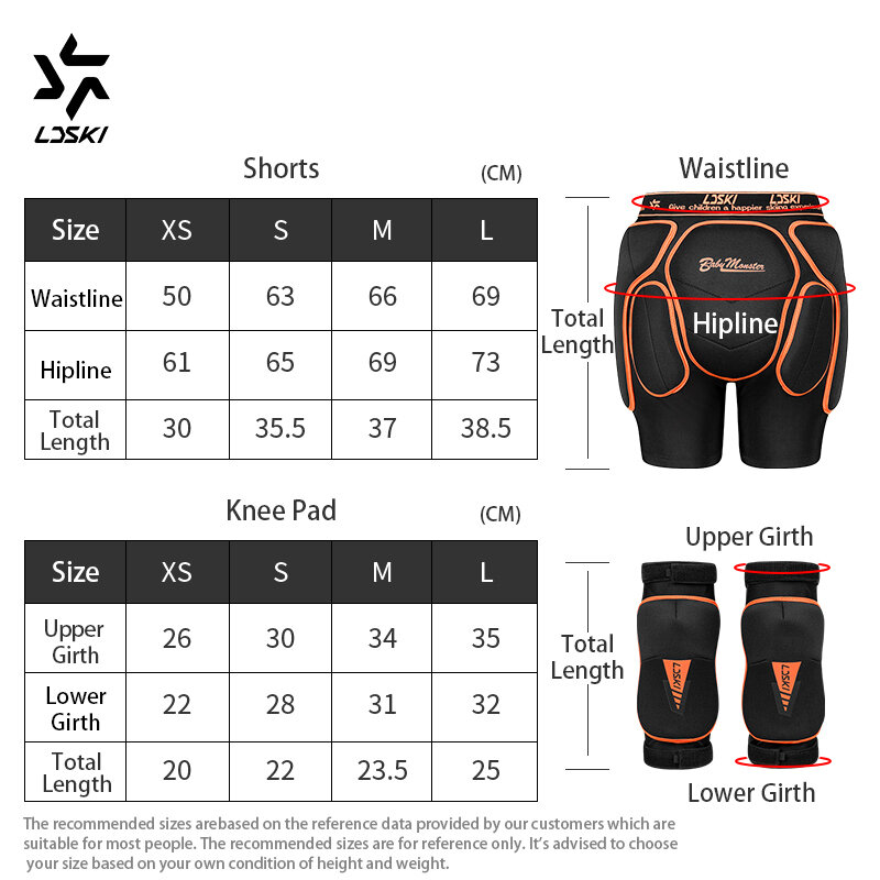 LDSKI esqui Calções de protecção das ancas joelheiras Crianças Proteção da anca de três camadas    Tailbone Protecção  Calças com almofadas de protecção