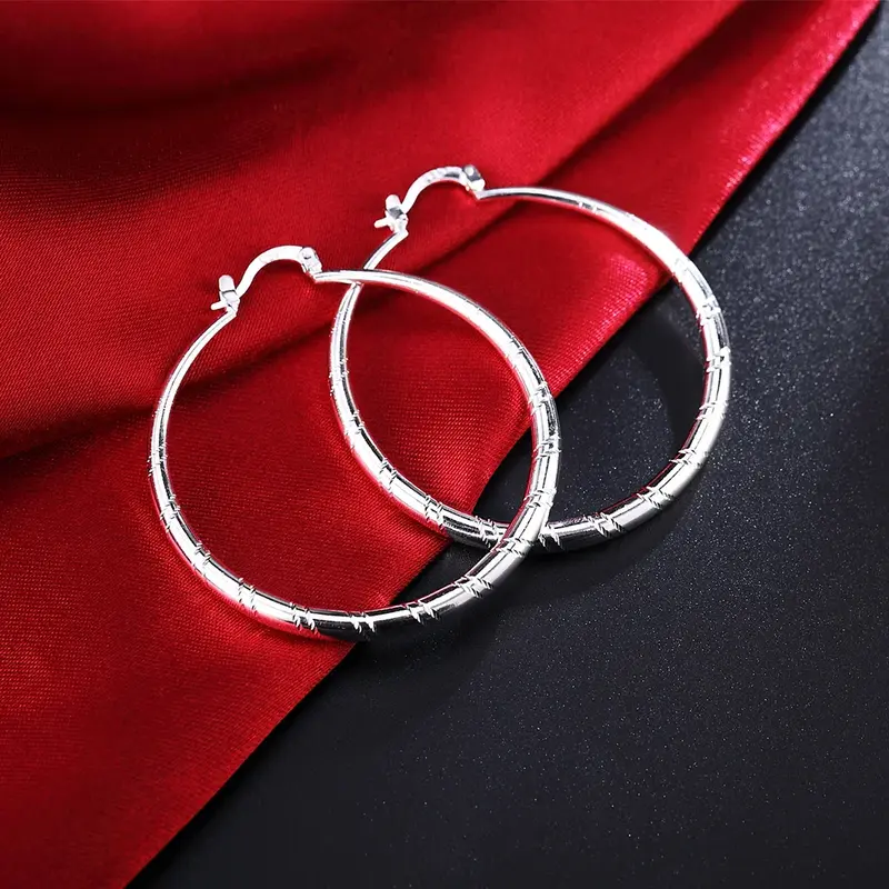 Anting-anting lingkaran perak murni 925 besar 3/4/5/6cm mode kualitas tinggi perhiasan hadiah Natal anting-anting pernikahan untuk wanita