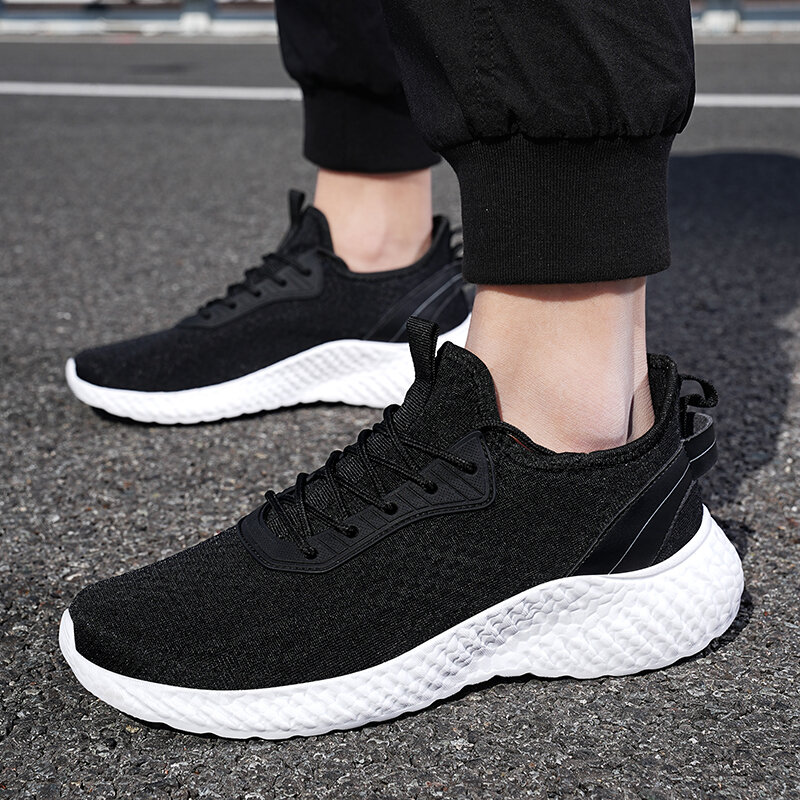 YRZL White Sneakers Men Breathable Mesh Lightweight Casual Walking Man Shoes Big Size 39-48 Comfortable Black Sneakers for Men