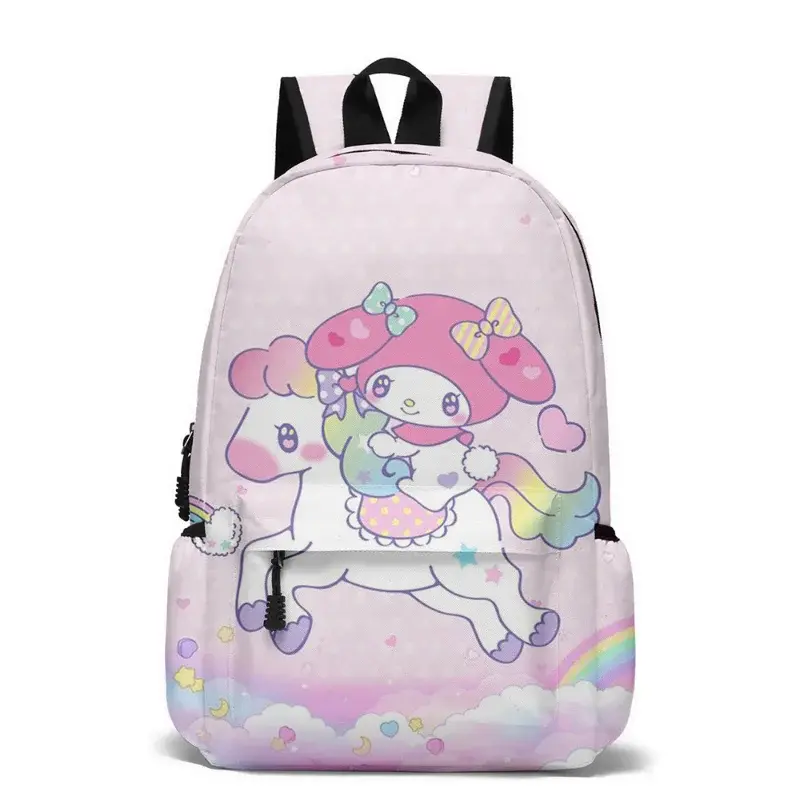 Sanrio Melody Student Schoolbag, bonito dos desenhos animados, leve e grande capacidade, mochila infantil, novo